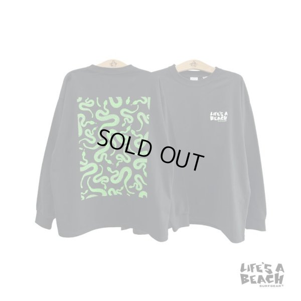 画像1: ※フリー在庫【 Life's a Beach 】SNAKE PATTERN L/S T-SHIRTS / BLACK x NEON GREEN