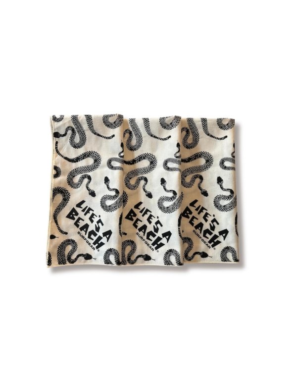画像1: ※ Qee Exclusive【 Life's a Beach 】80's SNAKE PATTERN BANDANA / 生成りxBLACK