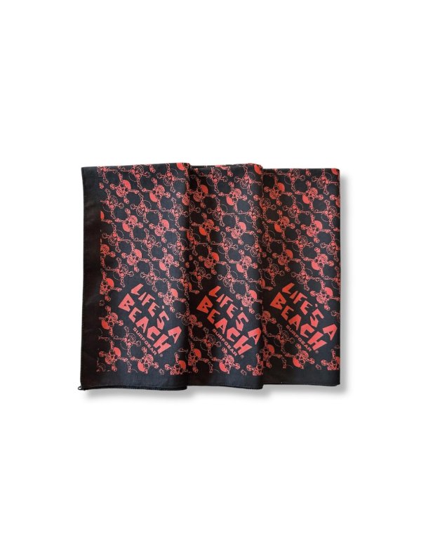 画像1: ※ Qee Exclusive【 Life's a Beach 】80's SKULL PATTERN BANDANA / BLACKx RED