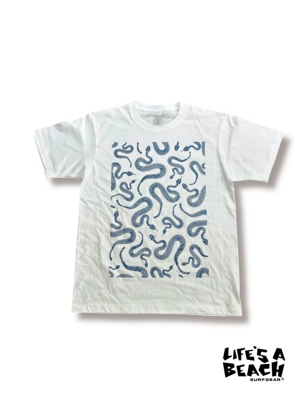 画像1: ※予約受付中【 Life's a Beach 】80's SNAKE PATTERN TEE / WHITE