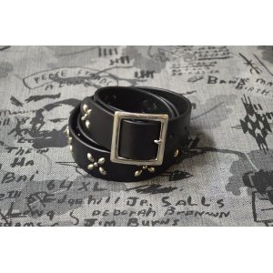 画像: 受注生産【Venom Leather】Qee別注 CROSS STUDS BELT / BLACKxSILVER STUDS