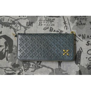 画像: 受注生産【Venom Leather】Qee別注 CROSS LONG WALLET / NAVYxGOLD STUDS