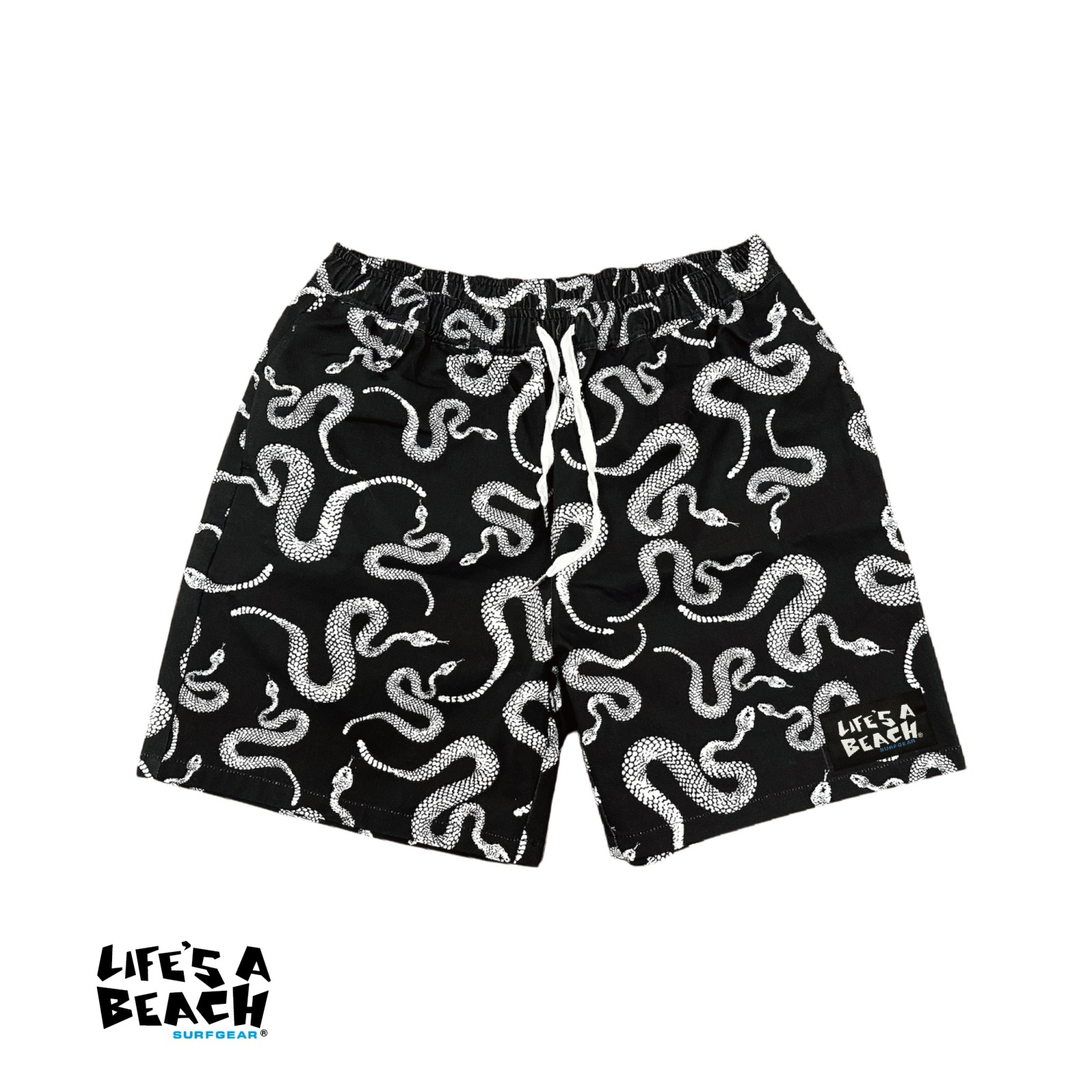 画像1: ※予約受付中【 Life's a Beach 】SNAKE PATTERN SHORTS / ブラックxホワイト