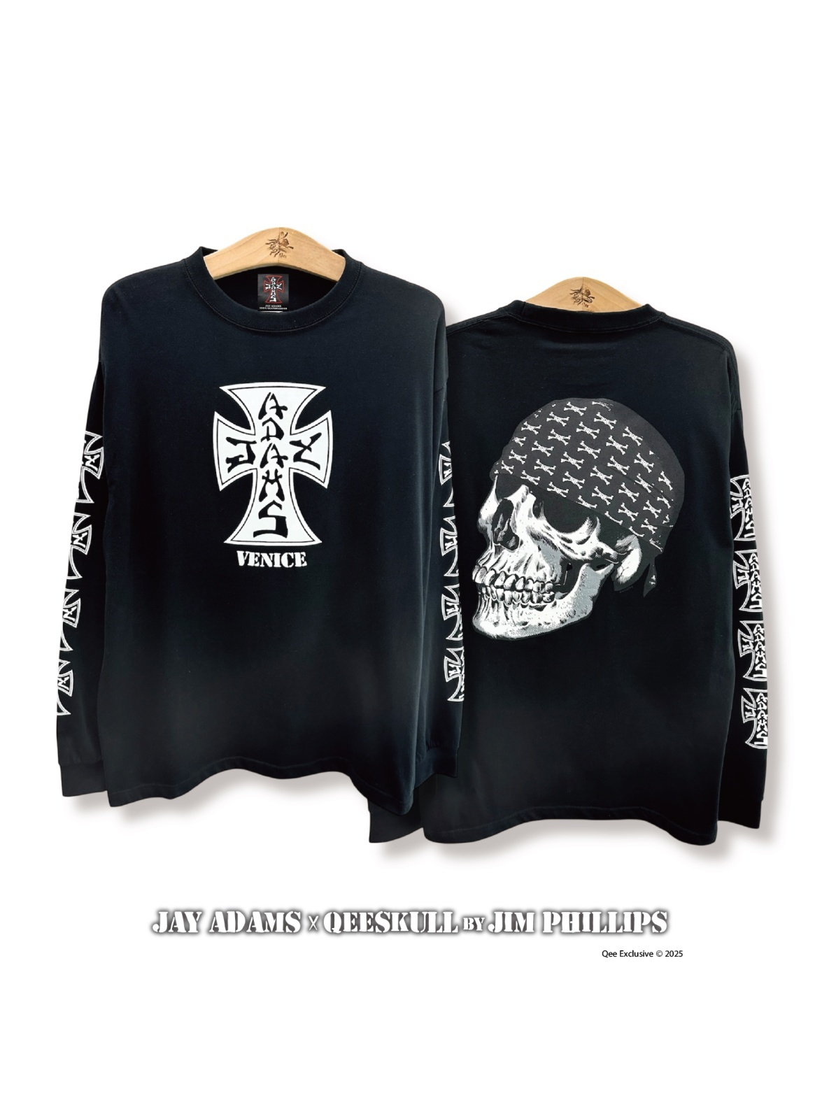 画像1: ※7/21予約締切【 Jay Adams x QEESKULL by Jim Phillips 】VENICE STYLE L/S TEE（ BLACK ）